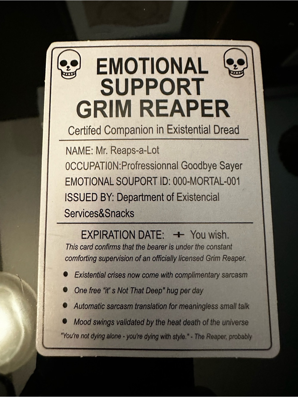 Grim Reaper Emotional Support Figurine in Black and Tan - Picture 3 of 8